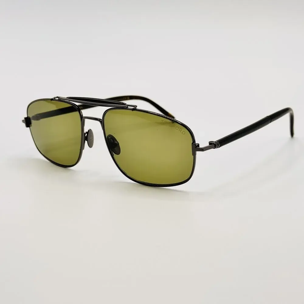 Tom Ford Sunglasses FT1127-P 08N Titanium and Horn Navigator Green Lens 57mm New